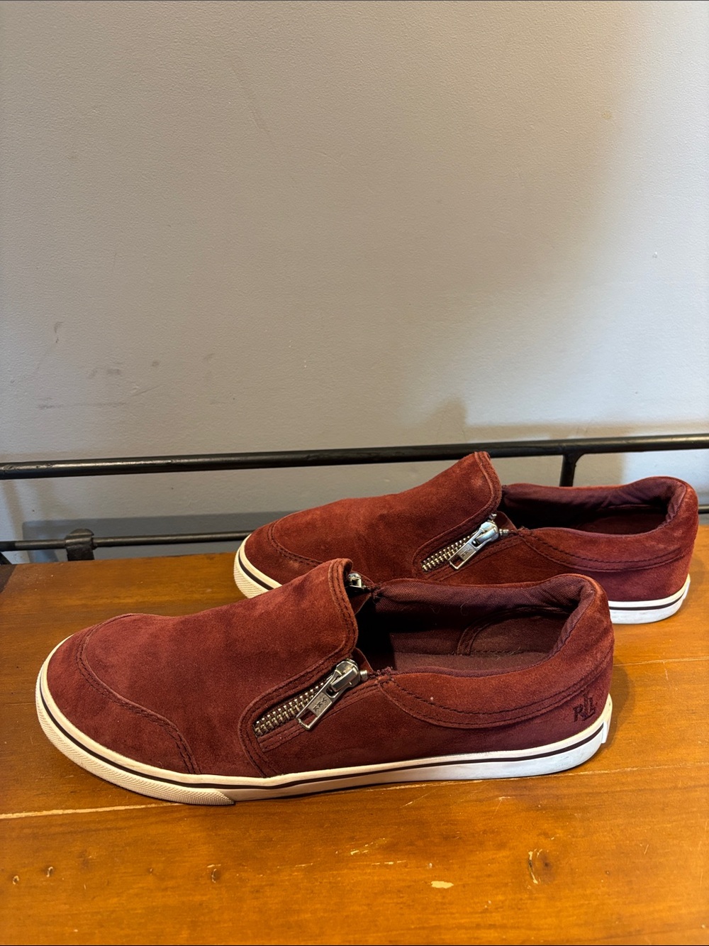 Ralph Lauren Jeorgia Suede Burgundy Slip On Shoes - Picture 3 of 9